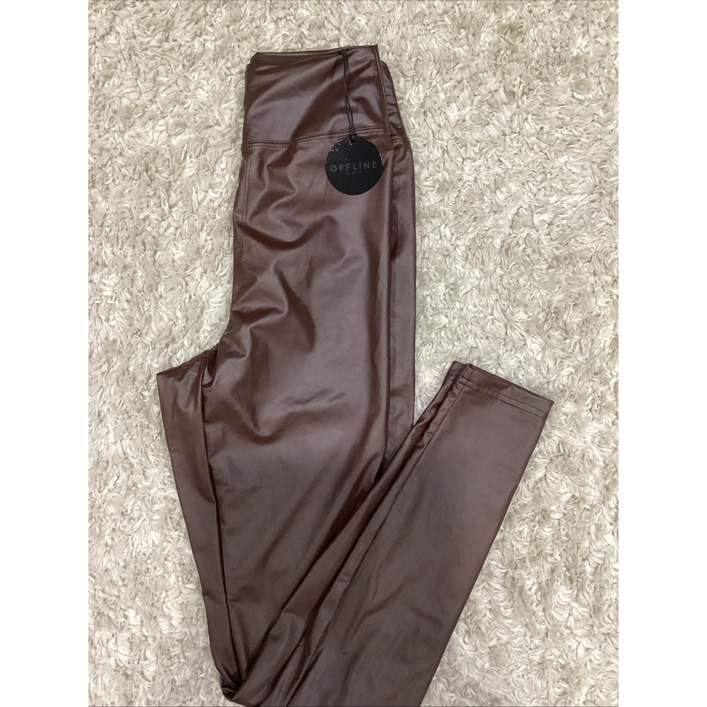 New Offline By Aerie Size S/PReal Luxe Brown Faux Leather Leggings Women Hi-Rise